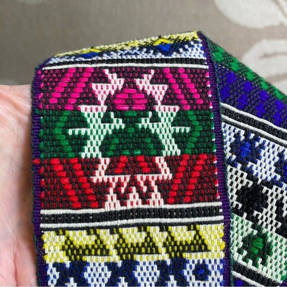 Vintage Woven Sash Dance Belt Wide With Fringe Tie Bright Colors Boho Festival